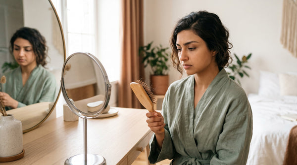 Hair fall in India concept with hair care routine