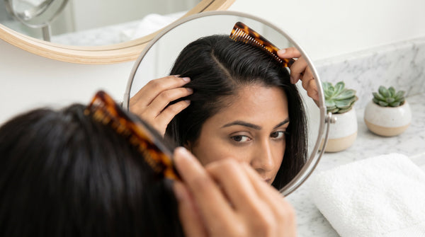 Scalp pH and dandruff concept showing healthy scalp examination
