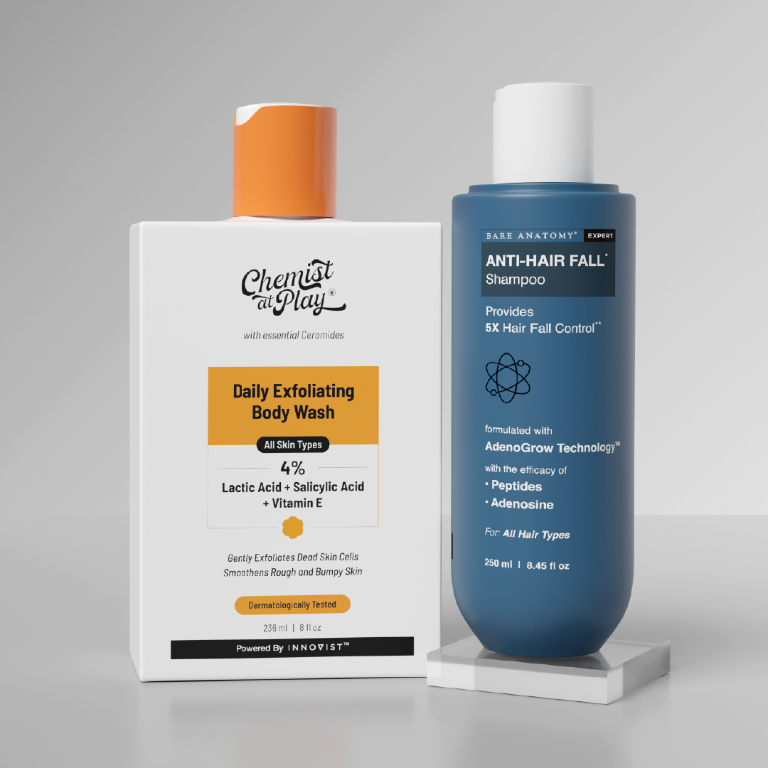Anti-Hair Fall Shampoo (250 ml) & Exfoliating Body Wash (236 ml) Combo