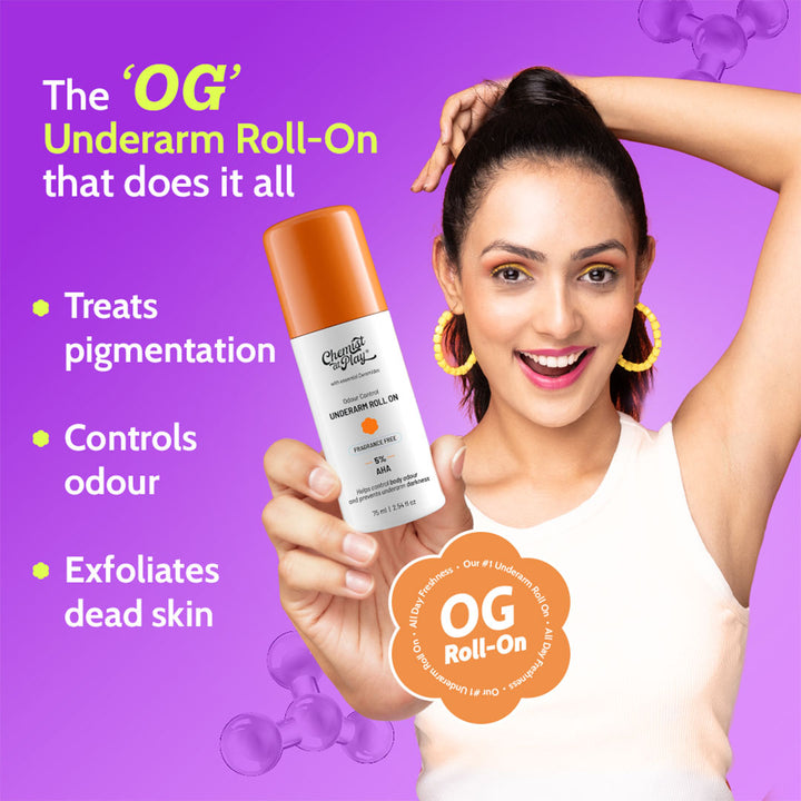 5% AHA Underarm Roll-On with Lactic Acid for Odour Control (Fragrance Free) - 75 ml