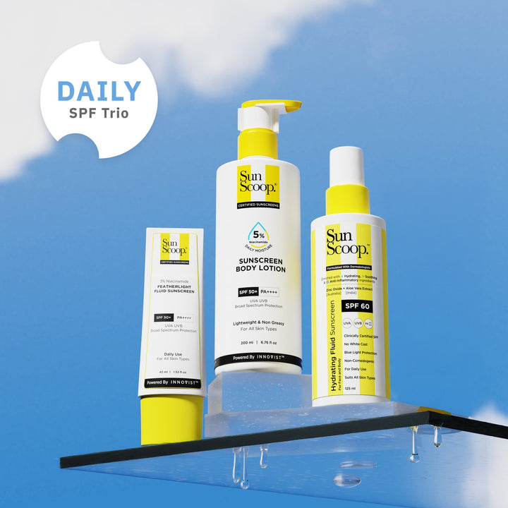 3% Niacinamide Featherlight Fluid Sunscreen (45 ml) + 5% Niacinamide Sunscreen Body Lotion (200 ml) + Hydrating Fluid Sunscreen (200 ml) combo