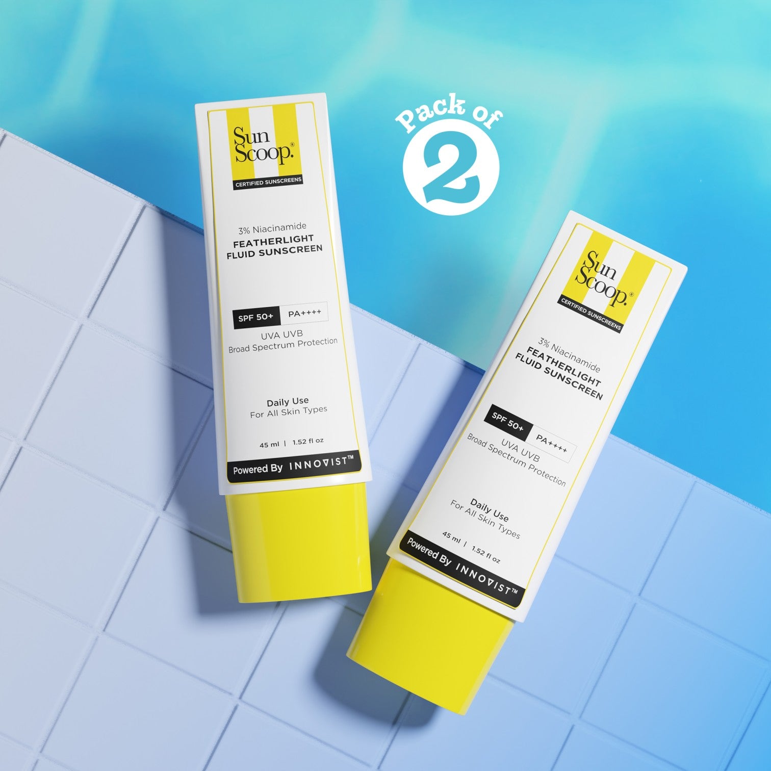 3% Niacinamide Featherlight Fluid Sunscreen| SPF 50+ PA++++| In-Vivo Tested - 45ml | Pack of 2