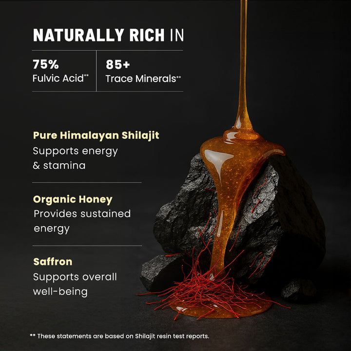 100% Pure Himalayan Shilajit Honey Sticks With Organic Honey & Saffron - 30 Sticks