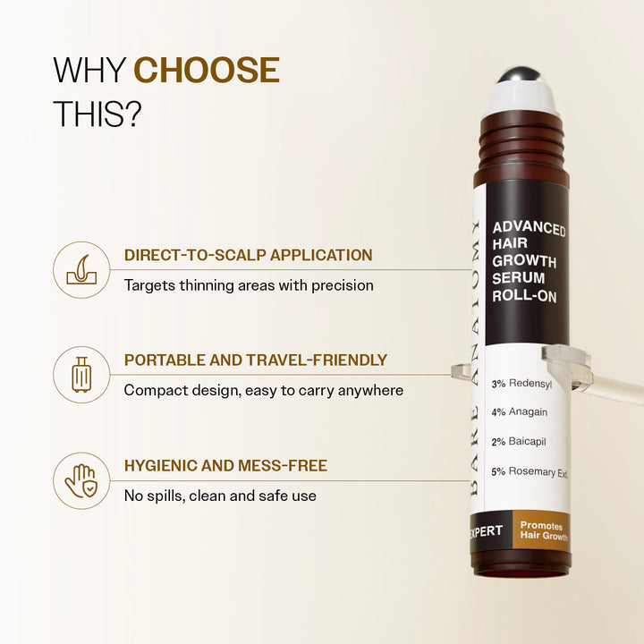 Advanced Hair Growth Serum Roll-On with Redensyl, Rosemary & Rice Water- 25 ml