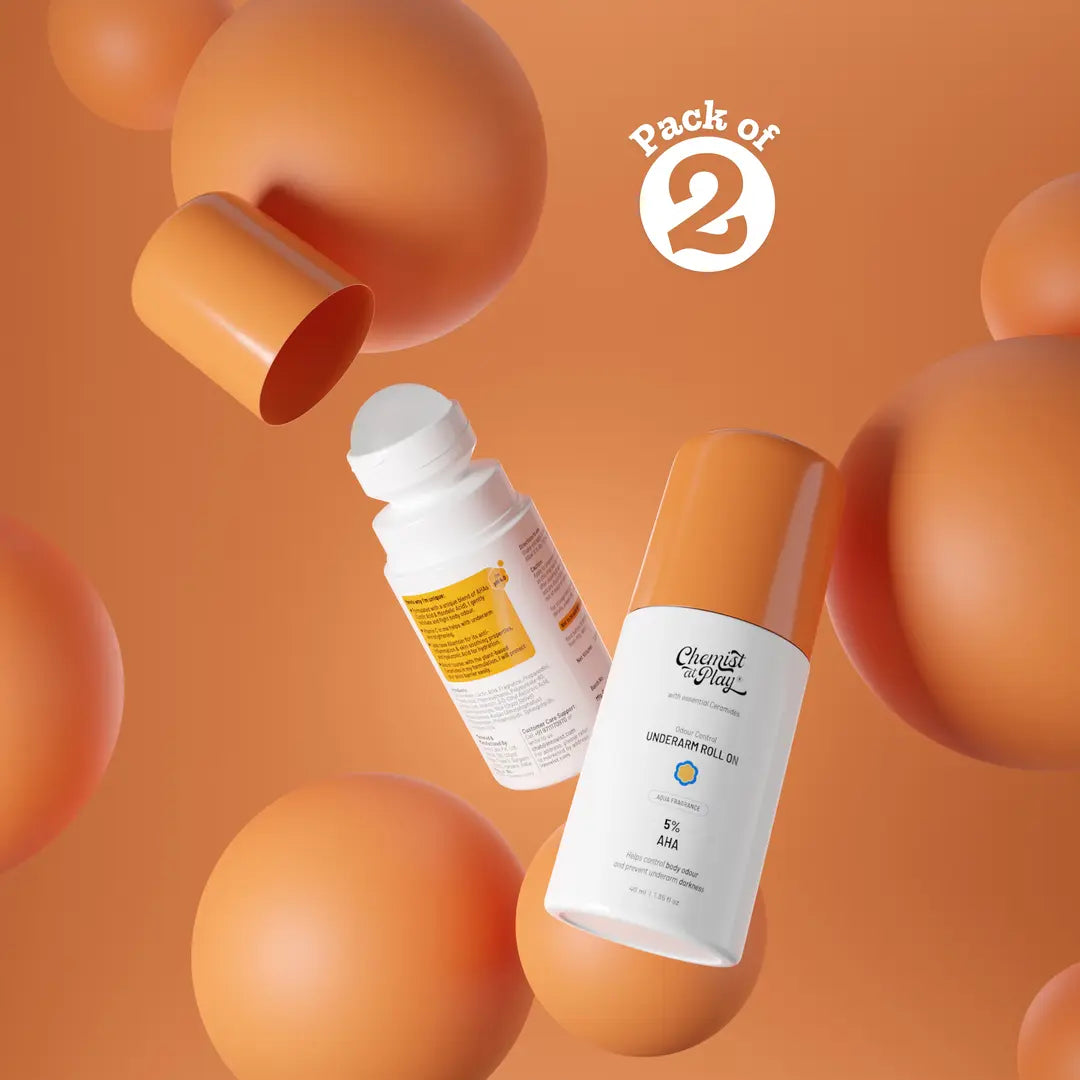 5% AHA Underarm Roll-On with Lactic Acid for Odour Control (Aqua) - 75 ml | Pack of 2