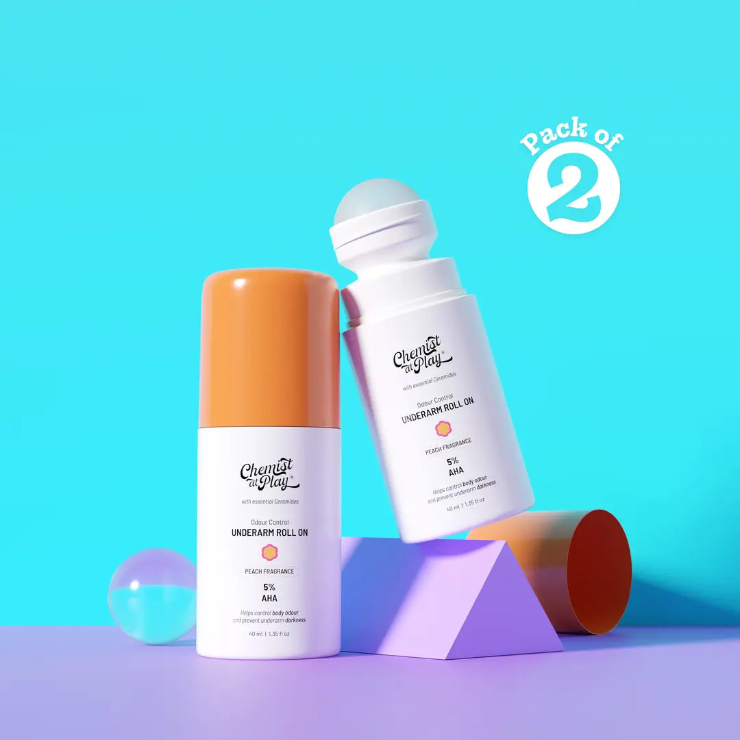 5% AHA Underarm Roll-On with Lactic Acid for Odour Control (Peach) - 40 ml | Pack of 2