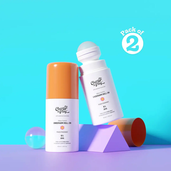 5% AHA Underarm Roll-On with Lactic Acid for Odour Control (Peach) - 40 ml | Pack of 2