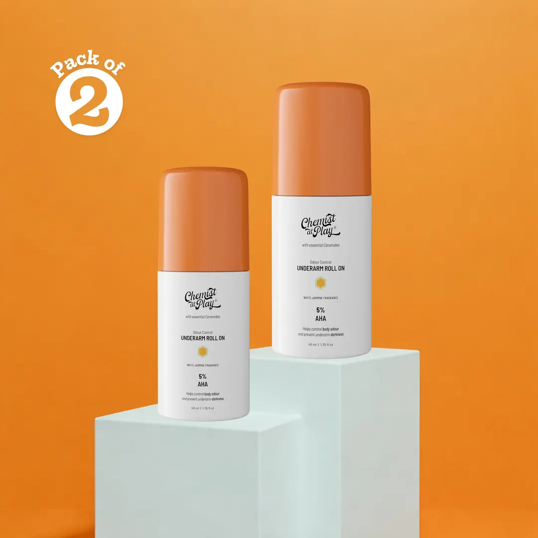 5% AHA Underarm Roll-On with Lactic Acid for Odour Control (White Jasmine) - 40 ml | Pack of 2