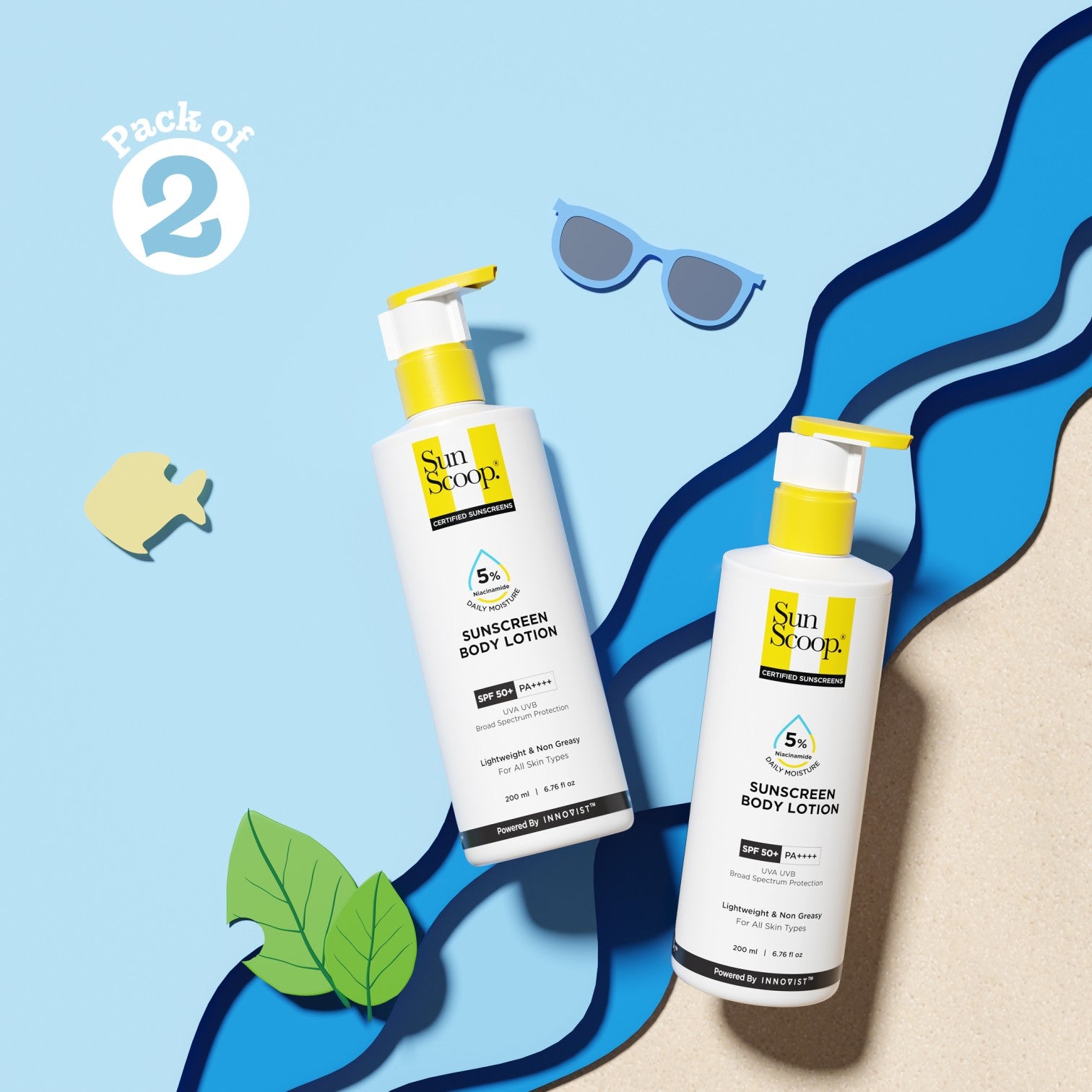 5% Niacinamide Sunscreen Body Lotion| SPF 50+ PA++++| In-Vitro Tested - 200ml | Pack of 2