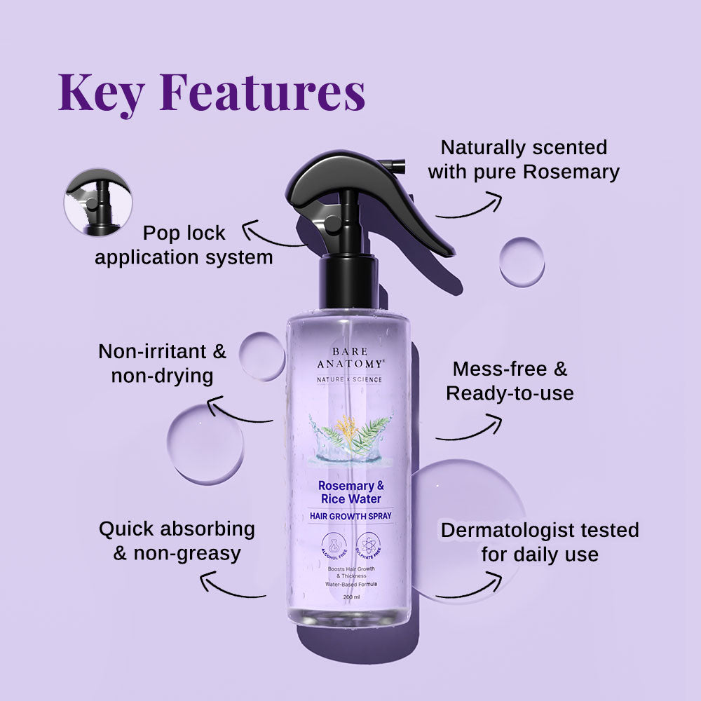 Rosemary & Rice Water Hair Growth Spray - 200 ml | Pack of 2