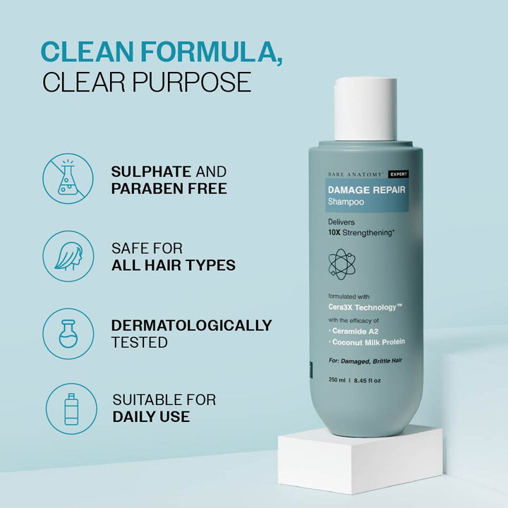 Damage Repair Shampoo for Dry & Brittle Hair | 10X Hair Strengthening- 250 ml