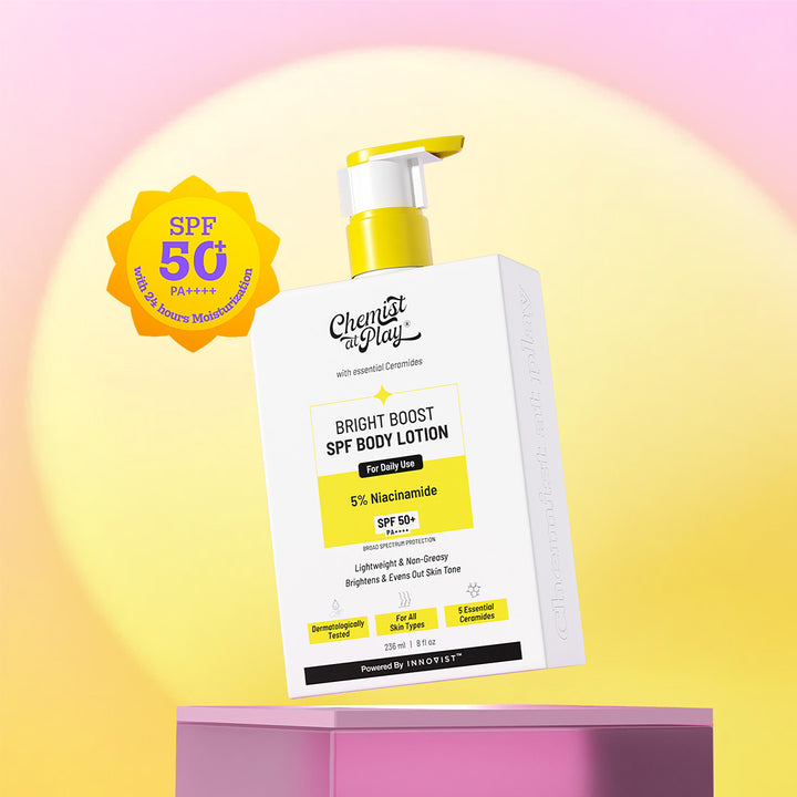 Chemist at Play Bright Boost SPF Body Lotion, SPF 50+ PA++++, 24 hours moisturization