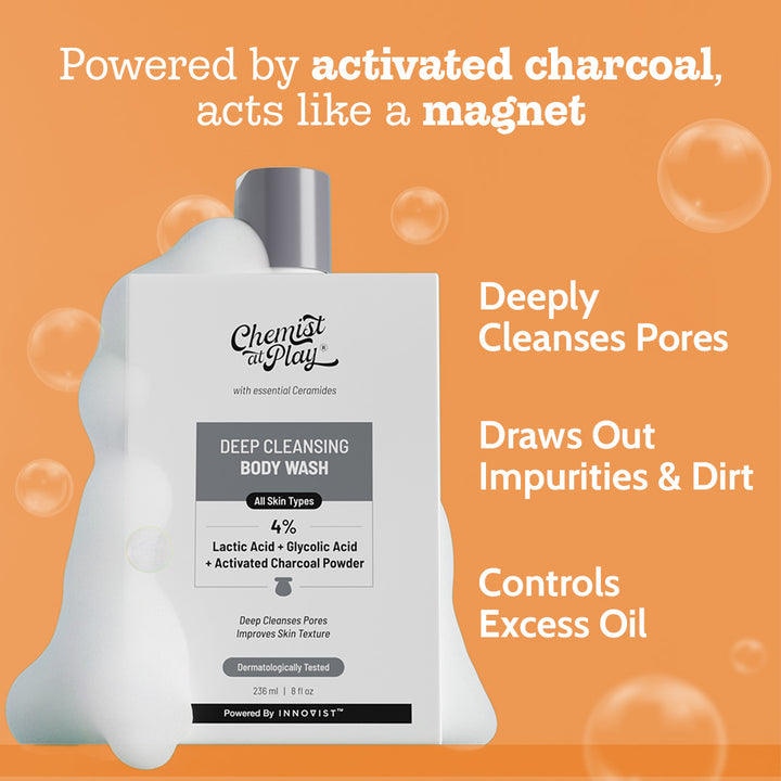 Deep Cleansing Body Wash with Activated Charcoal, Lactic & Glycolic Acid - 236ml