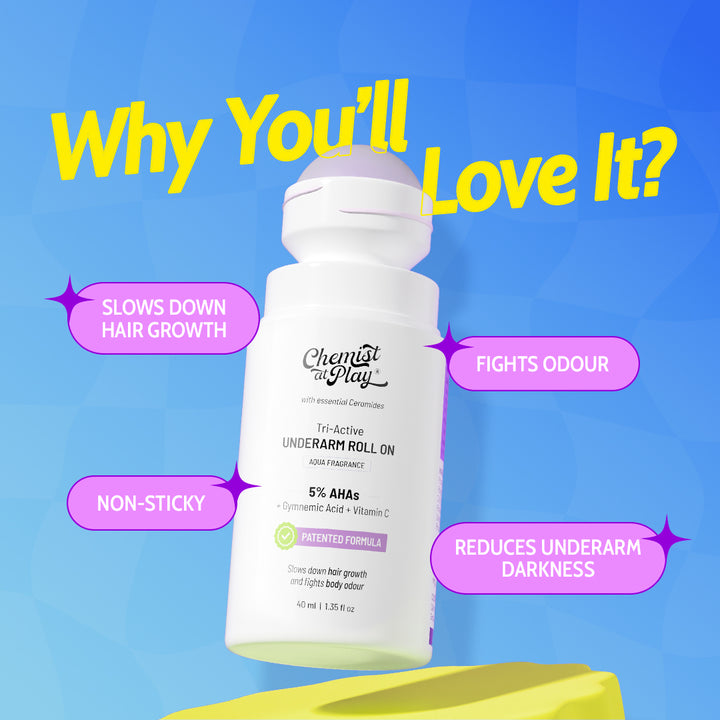 Tri-Active Underarm Roll On for Hair Growth Reduction (Aqua) - 40 ml