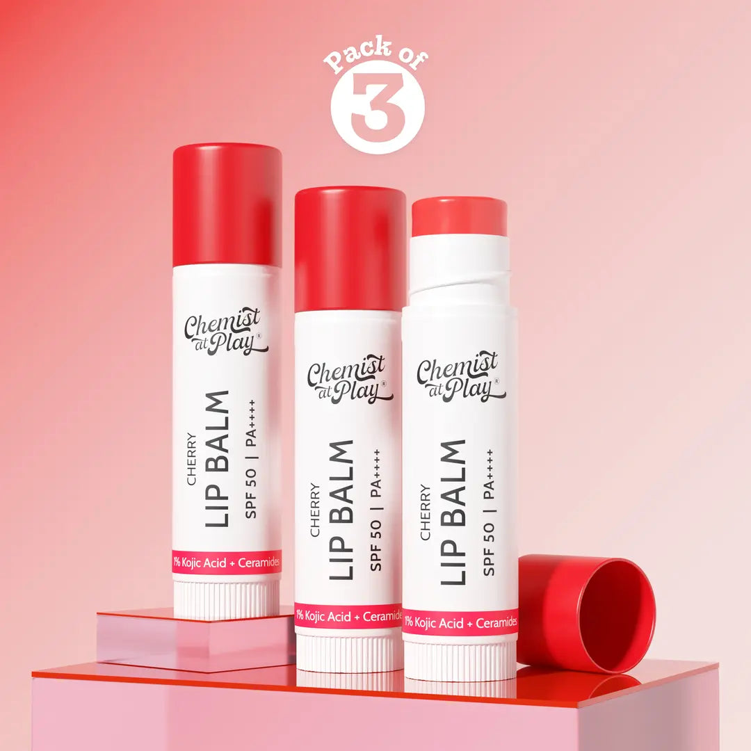 Cherry Lip Balm for Chapped & Pigmented Lips | SPF 50 PA++++ & Kojic Acid | 4.5 gm | Pack of 3