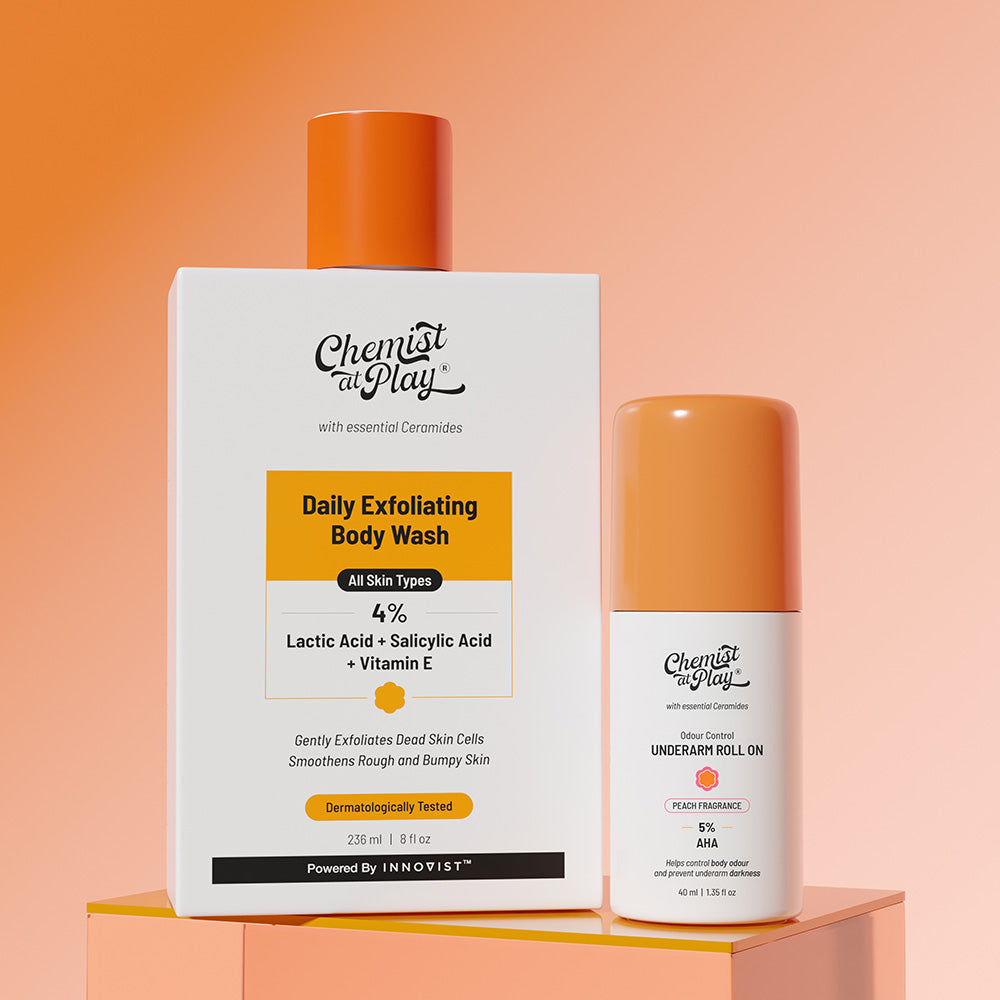 Feel Fresh! (Exfoliating Body Wash - 236 ml| Peach Underarm Roll On - 40 ml)