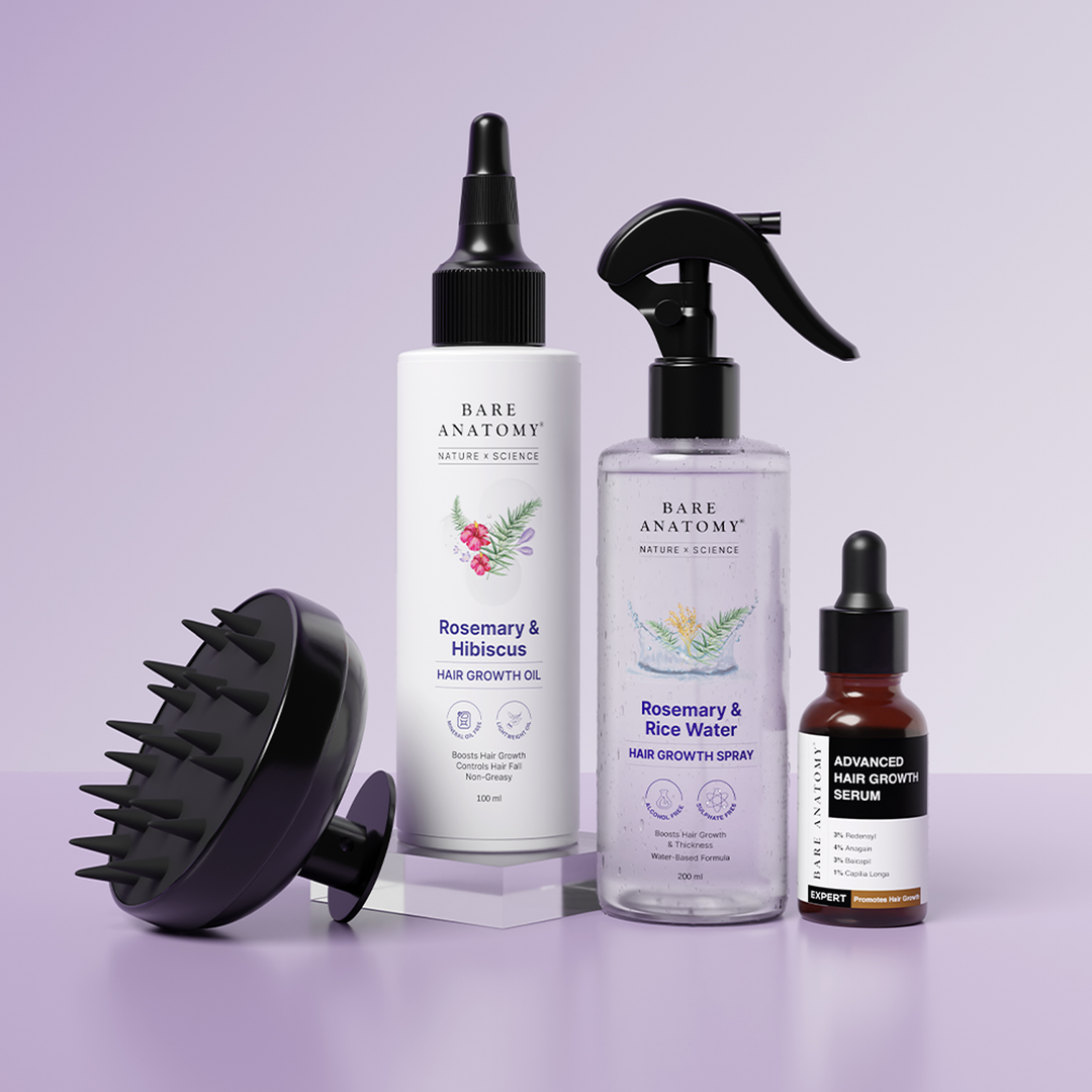 Hair Growth Serum, Scalp Massager, Rosemary Oil & Spray Combo
