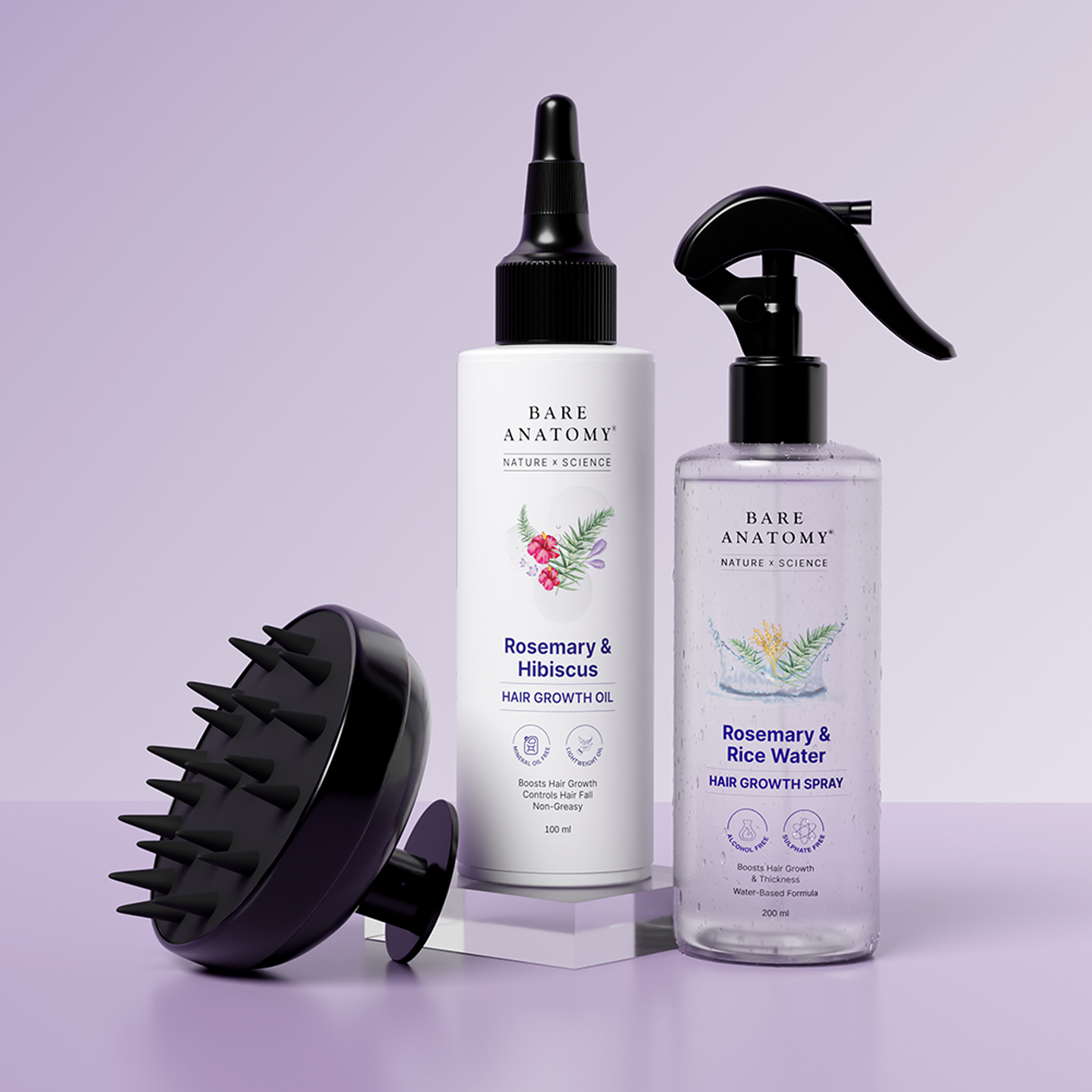 Rosemary Hair Oil, Hair Spray & Scalp Massager Combo