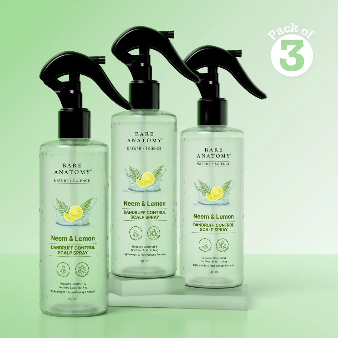 Neem & Lemon Dandruff Control Scalp Spray - 200 ml | Pack of 3