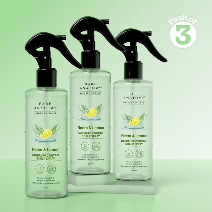 Neem & Lemon Dandruff Control Scalp Spray - 200 ml | Pack of 3
