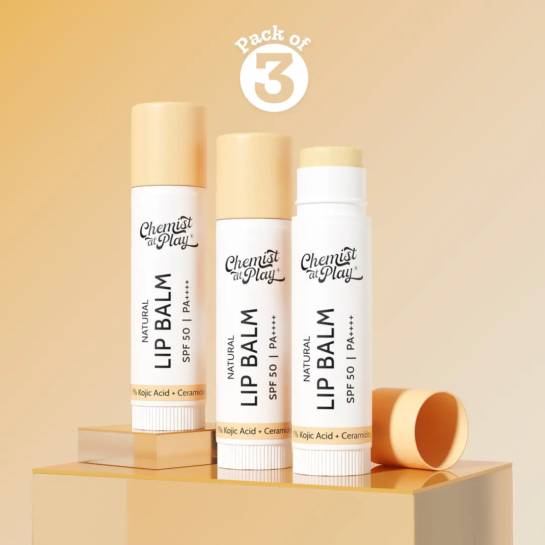 Natural Lip Balm for Chapped & Pigmented Lips | SPF 50 PA++++ & Kojic Acid | 4.5 gm | Pack of 3
