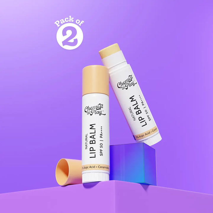 Natural Lip Balm for Chapped & Pigmented Lips | SPF 50 PA++++ & Kojic Acid | 4.5 gm | Pack of 2