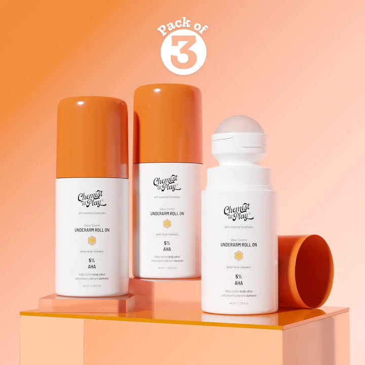 Underarm Roll On for Odour Control & Pigmentation (Woody Musk) - 40 ml | Pack of 3