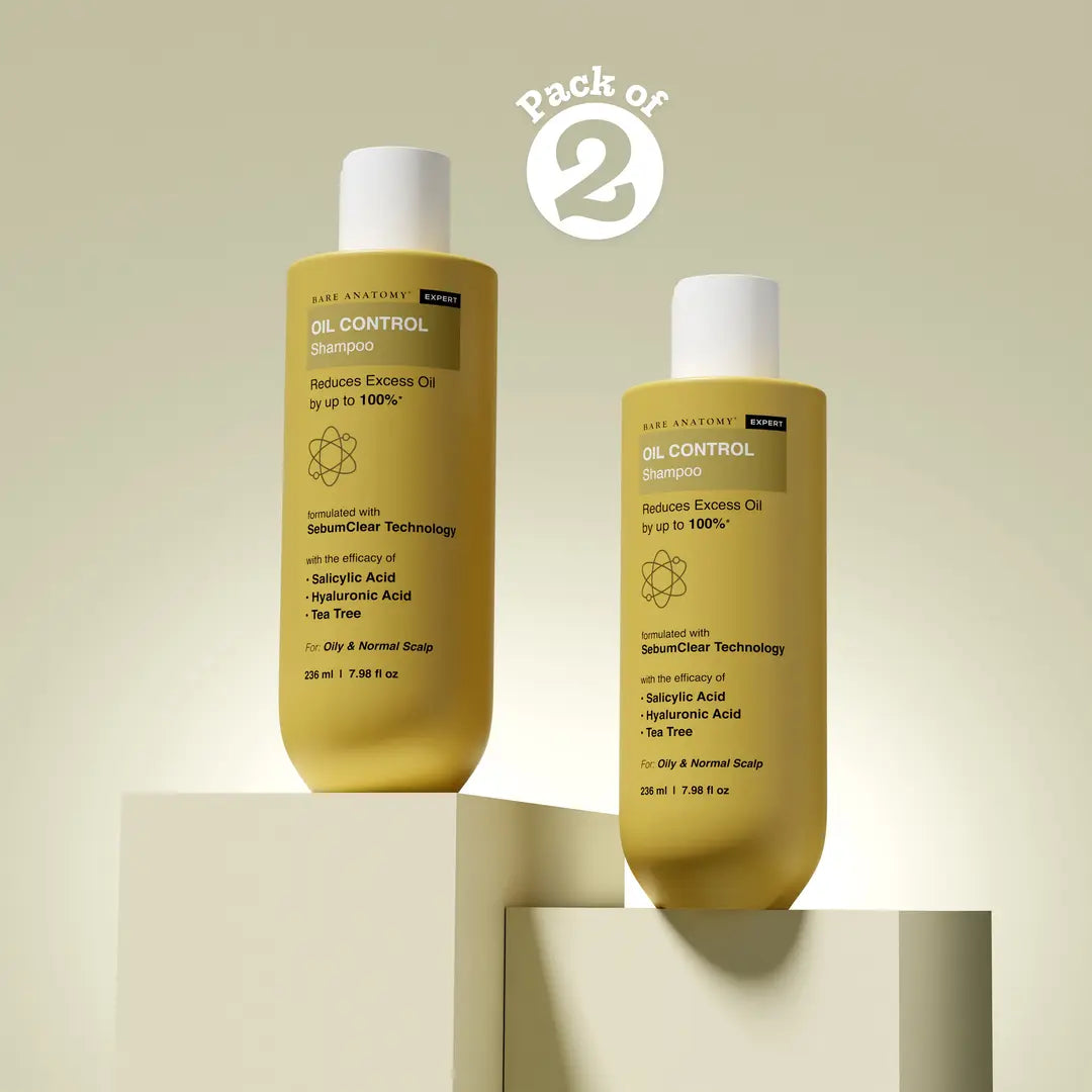 Oil Control Shampoo with Salicylic Acid, Hyaluronic Acid, & Tea Tree | Suitable for Oily Scalp & Dry Ends - 236 ml | Pack of 2