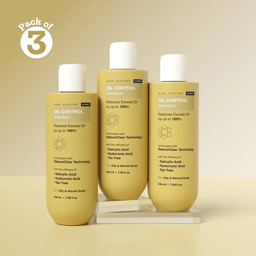 Oil Control Shampoo with Salicylic Acid, Hyaluronic Acid, & Tea Tree | Suitable for Oily Scalp & Dry Ends - 236 ml | Pack of 3