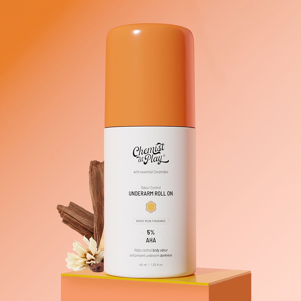 5% AHA Underarm Roll-On with Lactic Acid for Odour Control (Woody Musk) - 40 ml