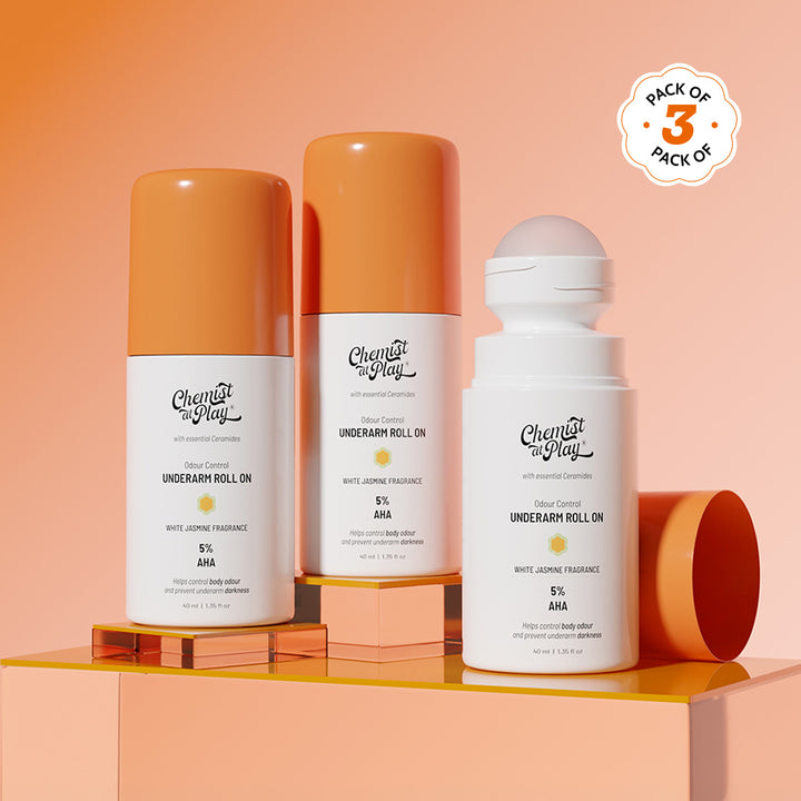 5% AHA Underarm Roll On for Odour Control & Pigmentation (White Jasmine) - 40 ml | Pack of 3